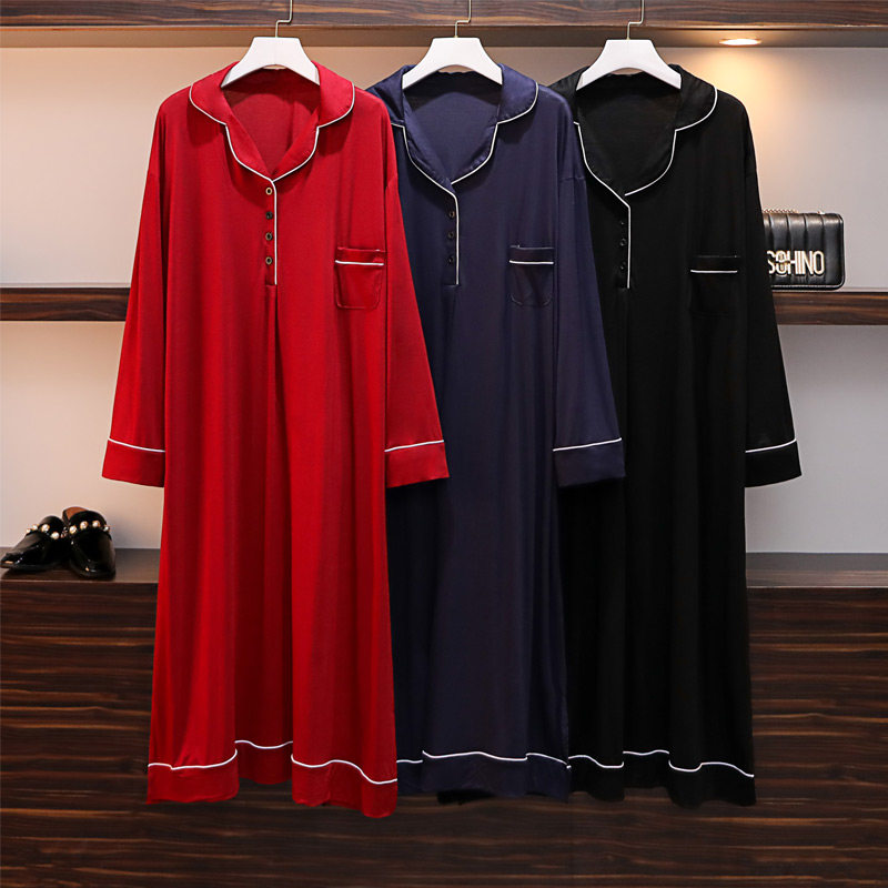 Add Fat Yard Sleeping Dress Woman 200 Catty Spring Autumn Long Sleeve Fat MM Pajamas Modale Pure Cotton Long Version Summer Pregnant Woman