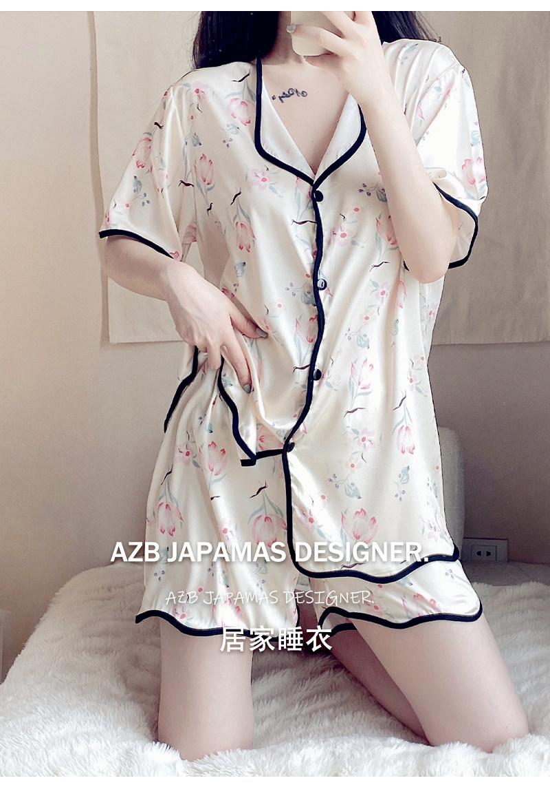 Летняя шелковая пижама, тонкие шорты, шелковый кардиган, комплект, короткий рукав, 2025 года 