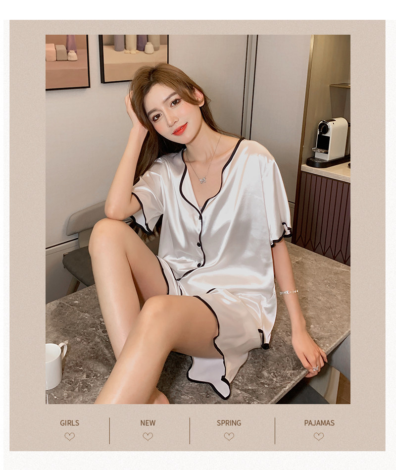 Летняя шелковая пижама, тонкие шорты, шелковый кардиган, комплект, короткий рукав, 2025 года 