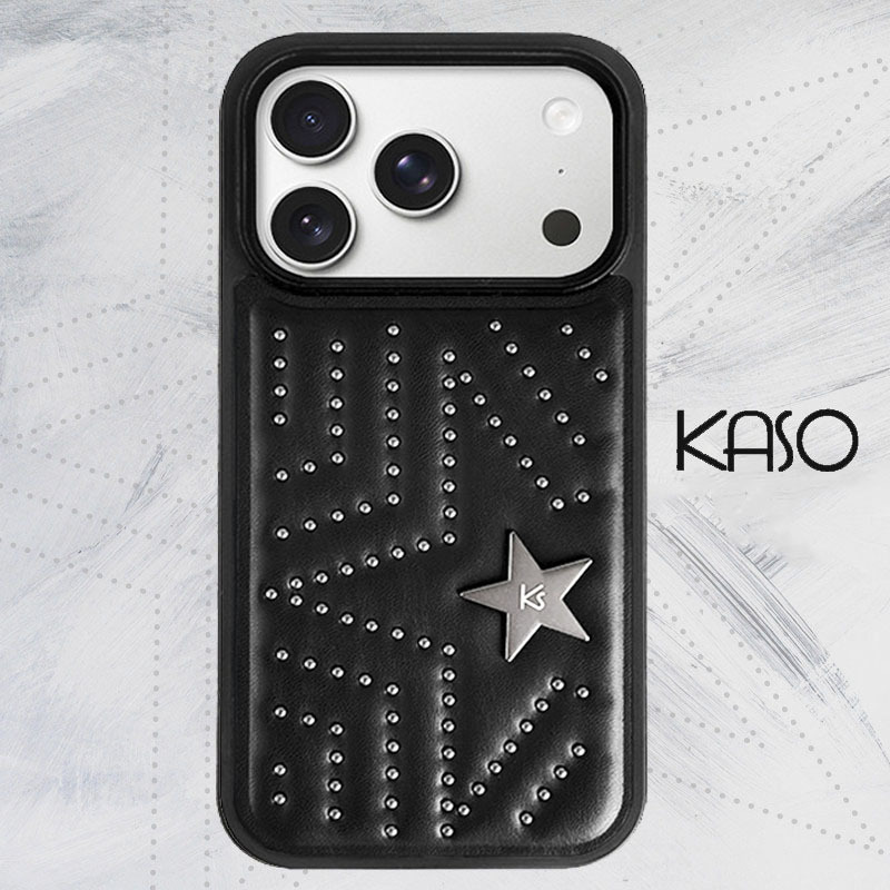Kaso Rivet Phone Case Suitable for iPhone 17 Pro Max, Apple 16, Five-Pointed Star, 15, Personalized, 14, Full Coverage, 13, Simple, 12, High-End Feel, 11, Anti-Slip, Drop-Proof, Unisex, Light Luxury, Genuine Leather, Personalized