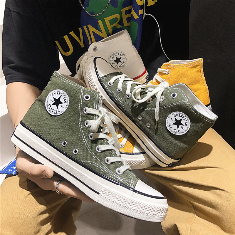 Summer New 1970S Dirty Orange High-Top Canvas Shoes, Orange Sneakers for Women, Ullzang Couple Shoes, Casual Shoes for Men