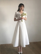 Fan-style light wedding dress 2022 new satin bride betrothed gown engagement gown female small greet Benson department brief Brigade Filming Summer