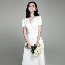 The French style minimalist light wedding dress 2021 new brides out of the door yarn long section Beat Son Ensemble Superfairy Satin Korean style dress