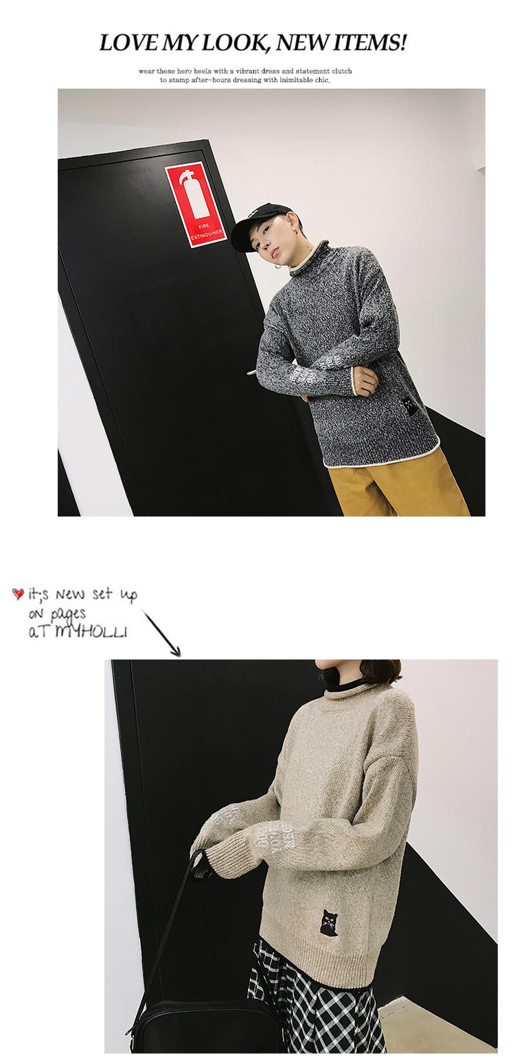 Những người yêu thích 7CB mặc áo len thêu cổ nửa mùa đông Nhật Bản thời trang retro ấm áp nam và nữ cơ sở đan áo len cardigan nam