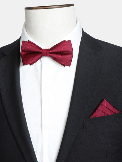 Red Tie Wedding Men's High-End Groom Wedding Suit Bow Tie Solid Color Formal Wear Groomsman Matte Burgundy Tie