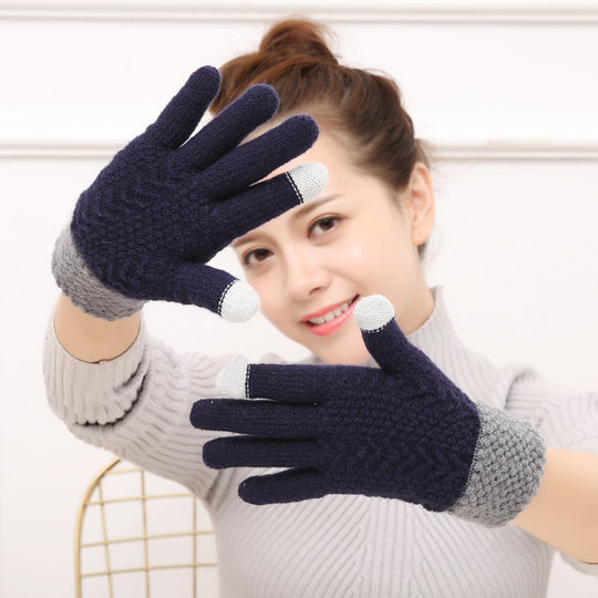 Winter Thickened Warm Knitted Gloves for Men and Women, Fleece-Lined, Winter Faux Cashmere, Cute Touch Screen Cycling Gloves St302