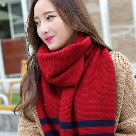 Autumn and Winter Korean Style Striped Knitted Imitation Cashmere Long Warm Shawl Scarf for Men and Women, Thickened for Cold Protection Wj31