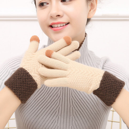 Winter Thickened Warm Knitted Gloves for Men and Women, Fleece-Lined, Winter Faux Cashmere, Cute Touch Screen Cycling Gloves St302