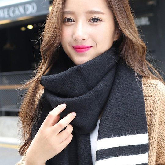 Autumn and Winter Korean Style Striped Knitted Imitation Cashmere Long Warm Shawl Scarf for Men and Women, Thickened for Cold Protection Wj31