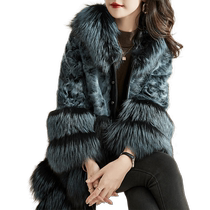 Temperament new winter Henning fox fur straw coat in long fashion young lamb fur integrated coat