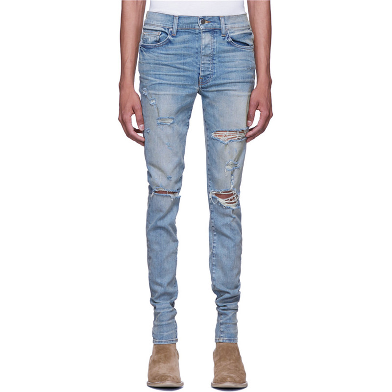 European and American Style 26Ss Aw Indigo Tight-Fitting Coated Distressed Washed Jeans for Men, Summer High Street