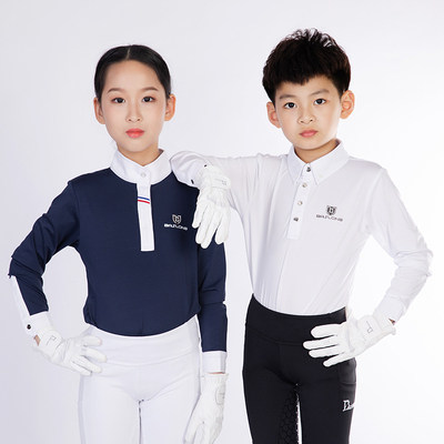 Children's equestrian T-shirt long-sleeved polo shirt quick-drying breathable horse riding harness competition clothing boys and girls equestrian tops