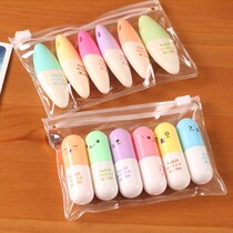 6 highlighter pens students use cute marking pen color Mark rough key set candy color set