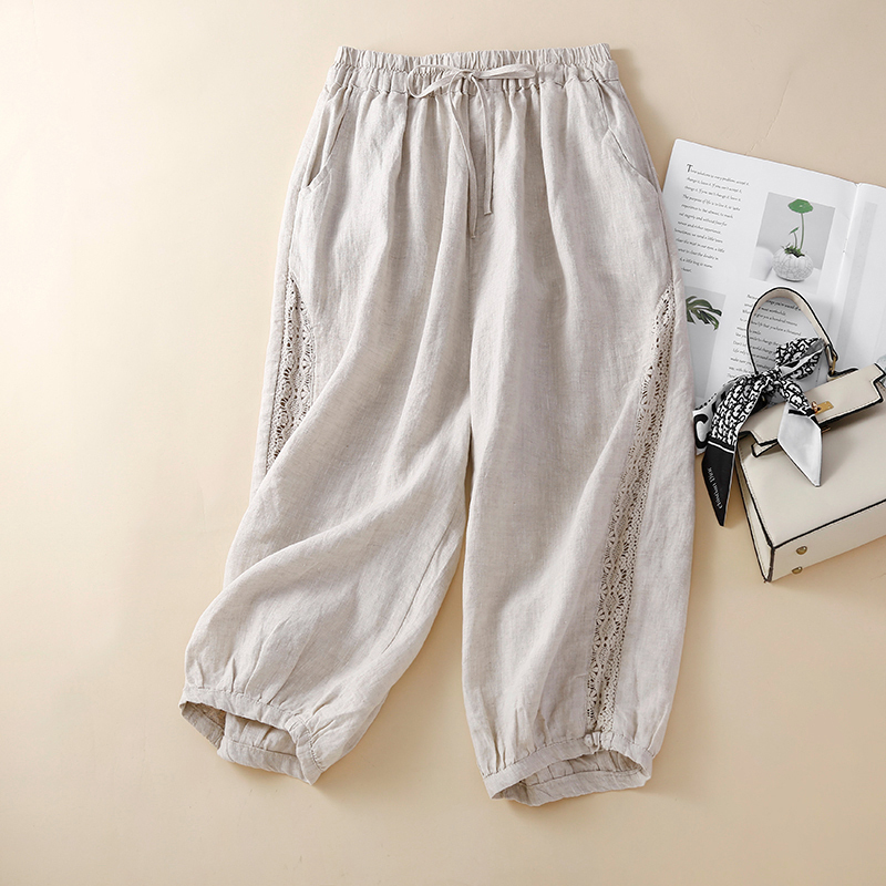 Cotton and Linen Pants for Women, Summer Thin Style, Casual Capri Pants for Moms, 2026 New High-End Linen Harem Wide-Leg Pants