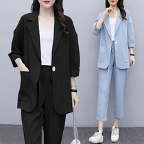 Large size womens clothing 2021 autumn new suit suit suit slightly fat sister cover meat show thin age and age Foreign style two-piece set