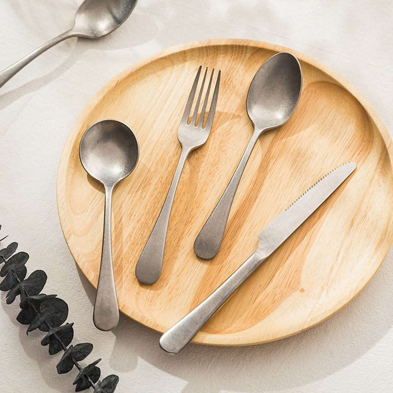 ins home retro wire drawing western dining knife fork set three sets 304 stainless steel upscale steak tableware two sets