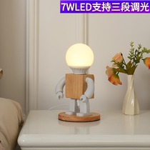 Creative desk lamp design Wooden decoration robot Warm romantic Nordic bedroom bedside LED simple study lamp
