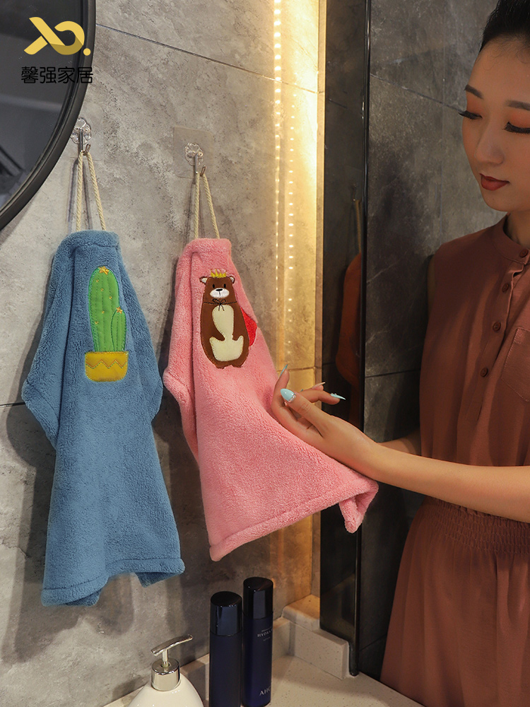Quick-drying super absorbent hanging hand towel Cartoon cute hand washing hand towel Children's hand towel Hand cloth