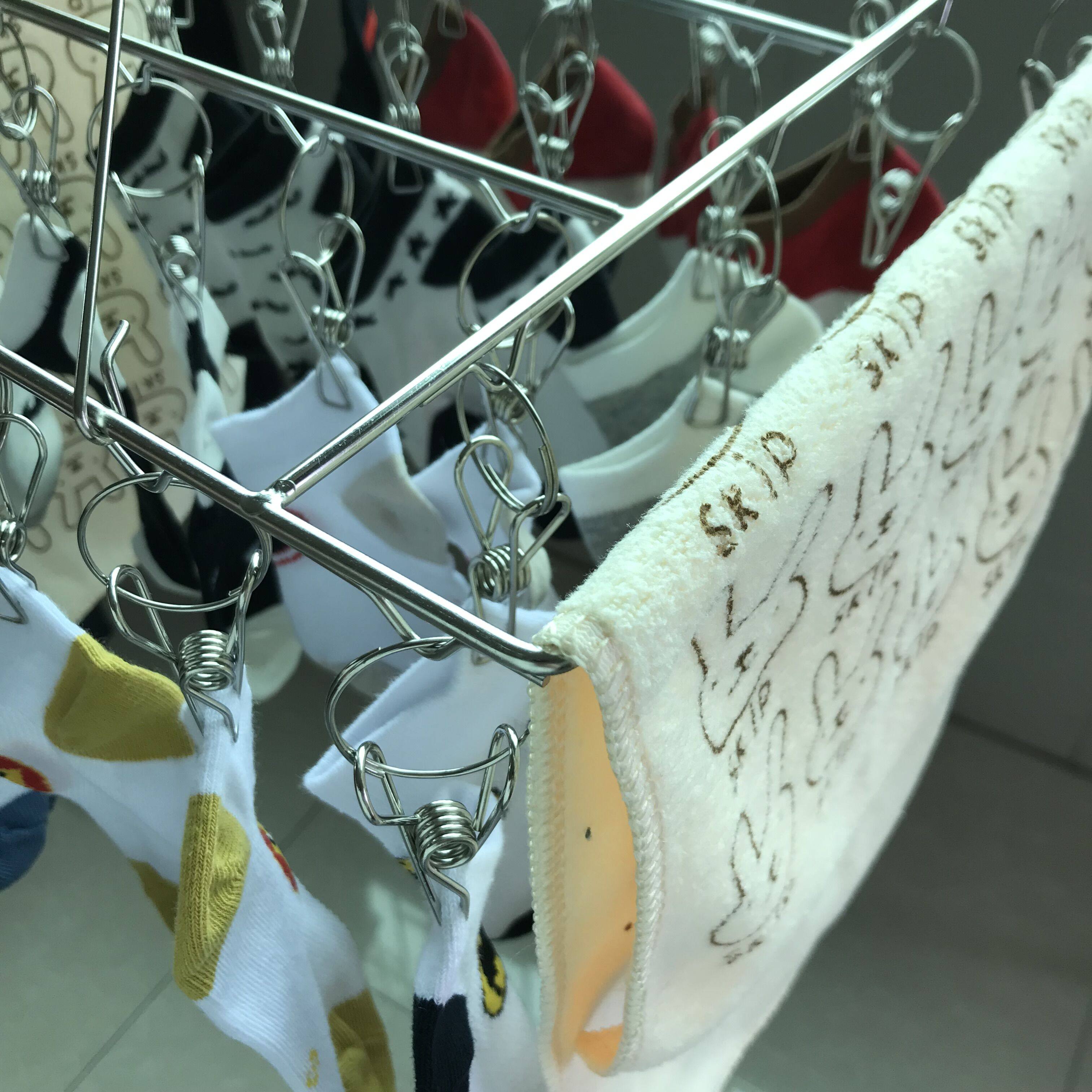 Windproof stainless steel socks clip drying multi-functional diaper rack children baby clothes rack towel underwear hook folding