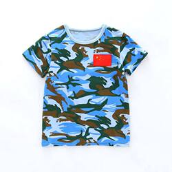 ເສື້ອຍືດແຂນສັ້ນ Sky blue navy camouflage boys pure cotton training performance clothes boys and children half-sleeved summer clothes sweat-absorbent