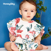Hani Sky Newborn Baby Clothes Summer Thin Baby Flying Sleeves Cotton Round Neck Ha Clothes Climbing
