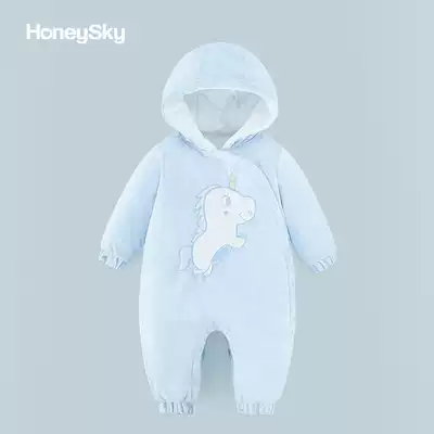 Hani Sky Newborn baby warm jumpsuit winter thick baby out clothes lapel hooded hat