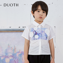 Duos boy short sleeve shirt summer thin childrens shirt lapel tip collar new cotton coat foreign style tide