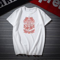 Retro printed tide 300g thick solid t-shirt heavy short sleeves Compassionate Full Cotton Round Collar Mens Dress Big Code Fat Mans Tide Cards