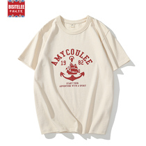 300g heavy lbs t-shirt short sleeve round collar vintage printed loose big code mens fat pure cotton body shirt half-sleeve damp