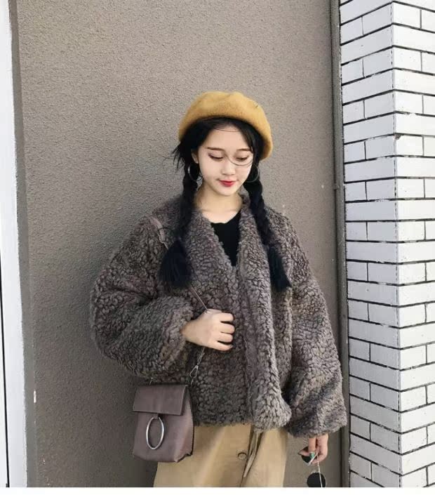 Mùa thu dễ thương lông vòng lặp lông nữ Hàn Quốc len cừu sinh viên lông mùa đông Phiên bản Hàn Quốc ngắn sang trọng dày thời trang nữ