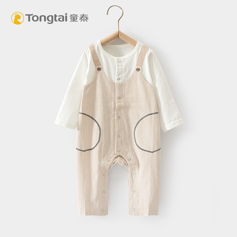 Tong Tai New Baby One-piece Clothes Spring Autumn Pure Cotton 0-2 Year Old Male And Female Baby Thin closed crotch Long sleeves Harvest climbing suit-Taobao