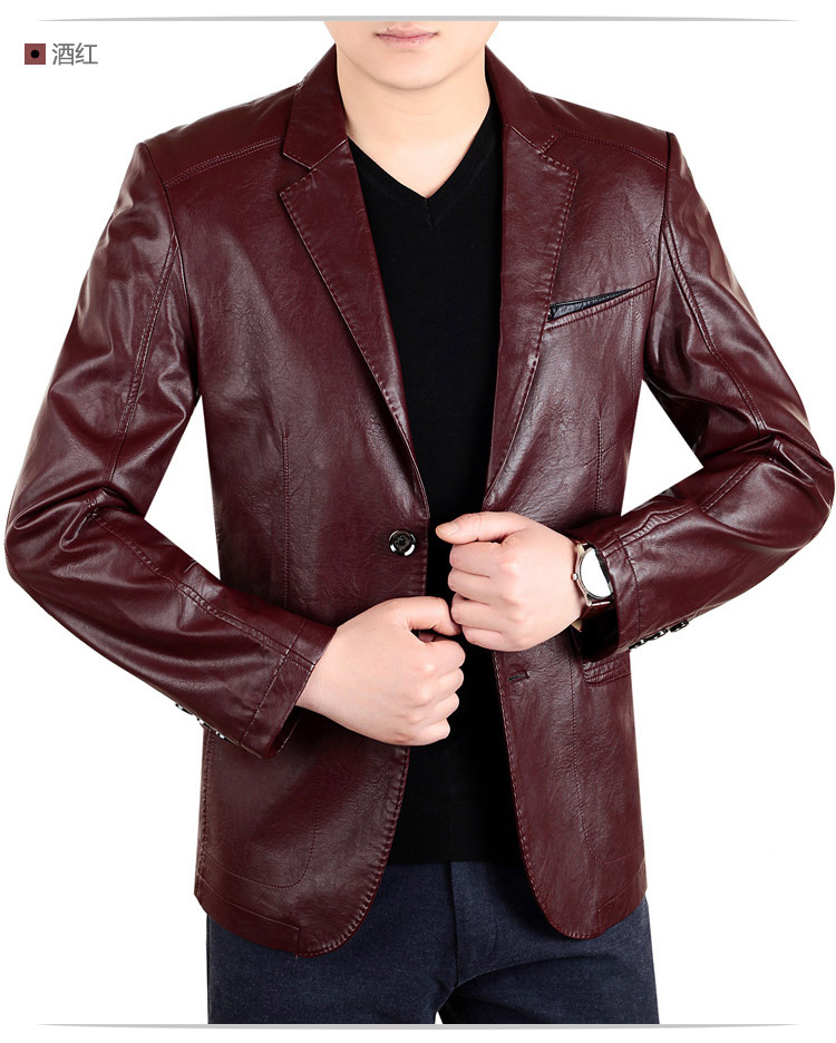 Haining da nam trung niên phù hợp với cổ áo đầu máy áo khoác da phù hợp với XL casual slim jacket mùa thu phần mỏng