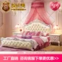 Giường châu Âu giường đôi chính phòng ngủ hiện đại tối giản công chúa giường Pháp da sang trọng cung điện gỗ rắn 1,8 m giường cưới - Giường giường ngủ công chúa