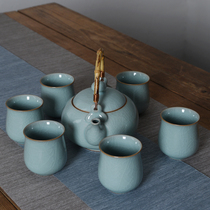  Longquan Celadon large-capacity beam-carrying pot Kung Fu tea set Household ice cream cold water pot Teacup gift tea set