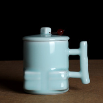  Longquan celadon teacup ceramic high-end personality with lid large-capacity office men and women business water cup Longquan Kiln teacup