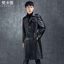 2021 New Haining leather leather mens long cow skin trench coat over knee jacket Korean coat