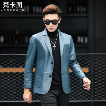 New Haining leather leather mens head cowhide leather suit casual leather jacket handsome suit thin coat