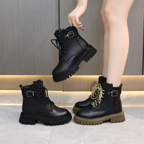 Thick-soled Martin boots female British style 2022 new spring and autumn single boots exploded street leather show feet small short boots