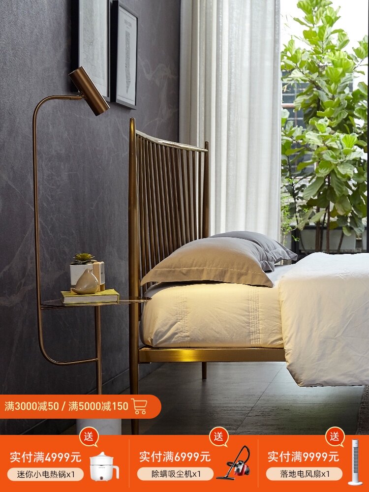 Nordic Wrought iron bed 1 8 meters 1 5 Simple modern princess bed ins wind double bed Light luxury metal stainless steel bed