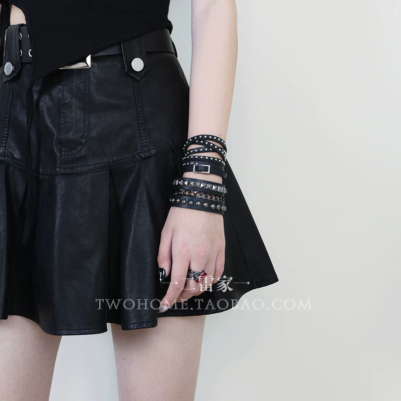 Multilayer Bracelet, Punk Style Black Accessory, Studded Multi-Row Wrap