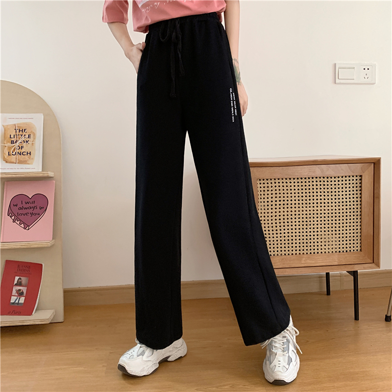 Real shot spring new style loose high waist leisure show thin wide leg straight pants for women