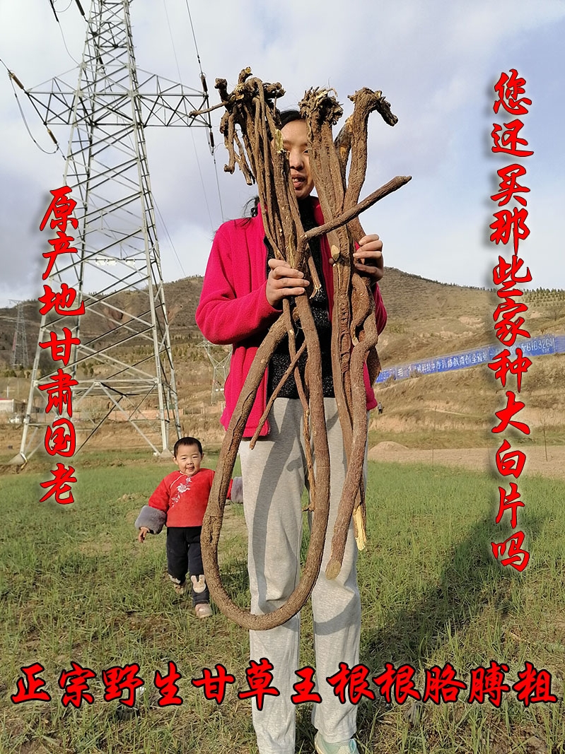 Gansu pure wild premium licorice Wang Guangguo Guohong brown skin old powder grass sweet hay root slices soaked in water tea 250g