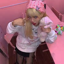 Hijab hot girl Y2K millennium bungy Harajuku sweet cool wind turban pink cute love bear girl square towel hair