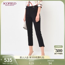 SCOFIELD womens spring and summer new commuter slim waist buckle decorative straight nine-point pants SFTCA23020