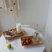 Hand-woven Korean style simple bamboo wood tray storage tray tea plate fruit plate gourmet photography plate