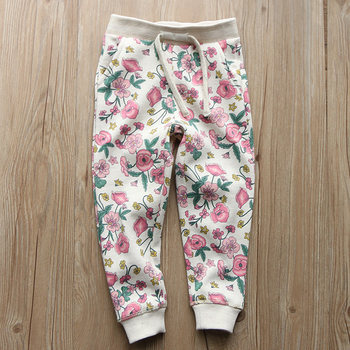 2022 spring and autumn new girls' sweatpants medium and large floral thin velvet trousers casual pants fashion printing sweatpants trend