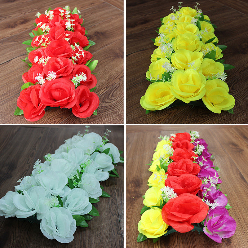 Silk Flowers Cheap Rose Flower Row Electronic Wreath White Flowers Decoration Flowers Wedding Celebration Stage Photography Arch Fake Flower Platoon