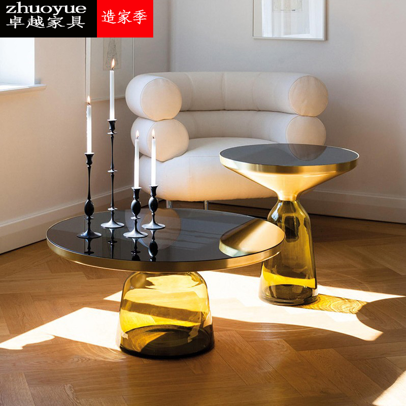 Nordic tempered glass bell Bell Tea Table Living Room Creative Round Modern Minima Light Lavish Wind Small Round A Few Transparent