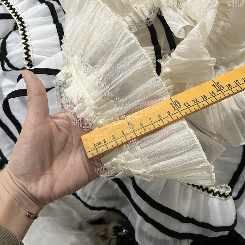 Jinyuan Lace New Curtain Decorative Lace Mesh with Ruffled Edge and Three-Layer Beaded Lace