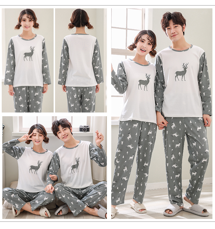 Bộ đồ ngủ dài tay mùa thu đông mới cho nam và nữ Bộ đồ ngủ cotton dài tay cho nam XL 4XL đôi dịch vụ tại nhà đồ lửng mặc nhà